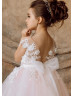 Ivory Floral Lace Blush Pink Tulle Flower Girl Dress